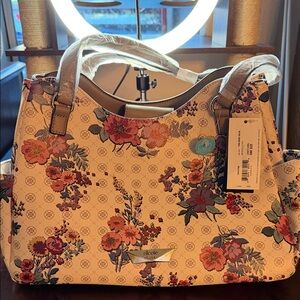 Nicole Floral Shoulder Bag - Cream and Red